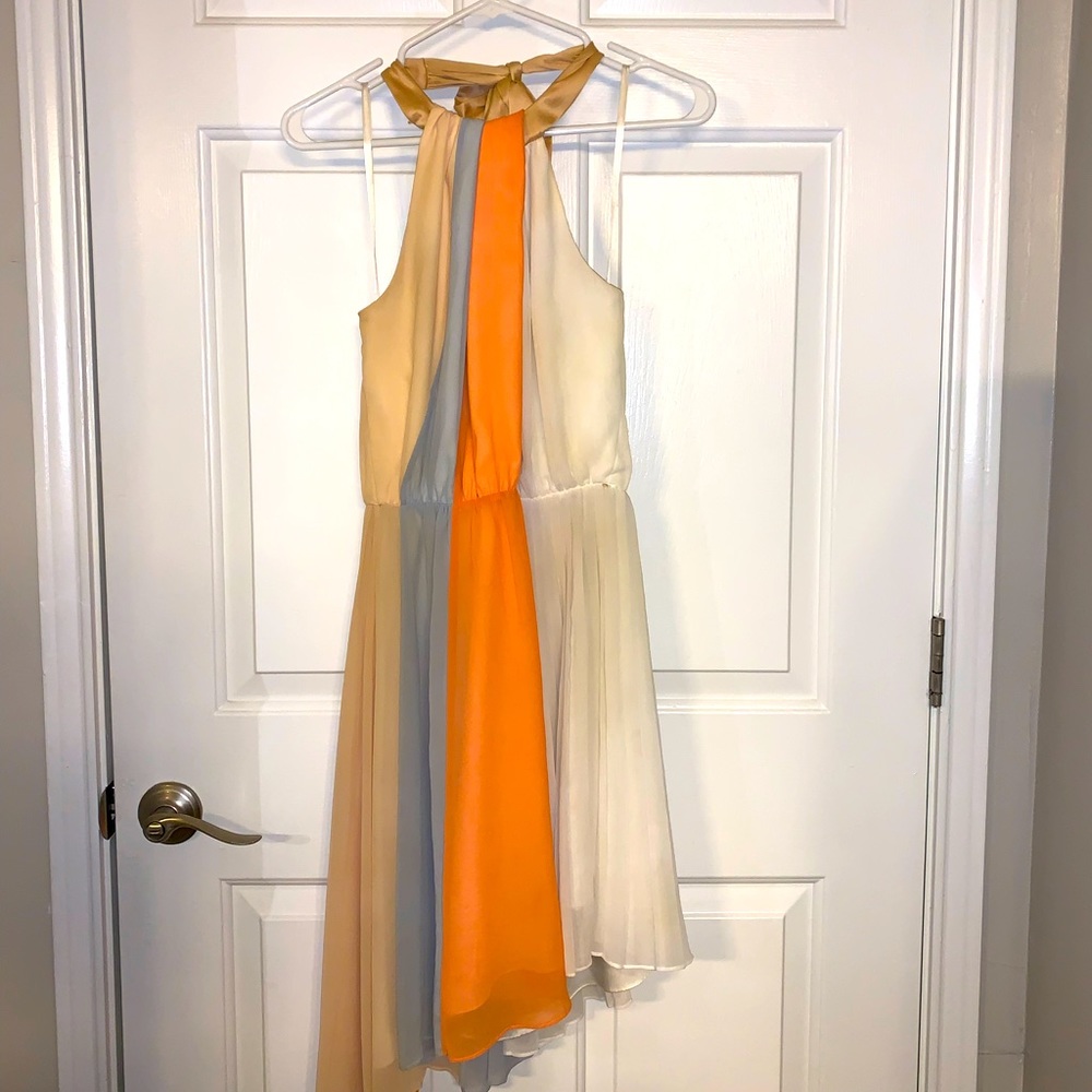 BCBG Asymmetrical-hem halter dress